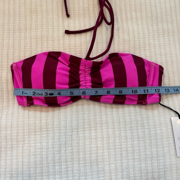 Shade & Shore Women's Bandeau Halter Tie Bikini Top Pink Bold Stripes NWT S 4/6 - Picture 4 of 4